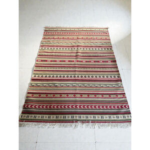 Handwoven Wool Kilim Rug 55”‎ x76” Tribal Geometric Flatweave Southwestern Style